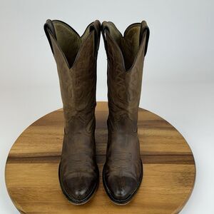 Little Kids Justin Brown Leather Classic Casual Western Cowboy Boots Size 10.5 C